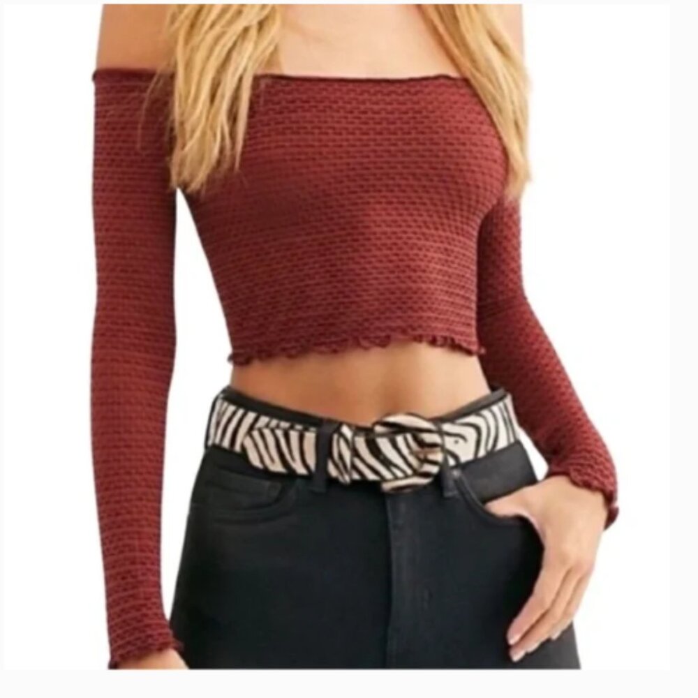 💕NWT Free People Intimately The Wine Red Long Sleeve Textured Crop Top
